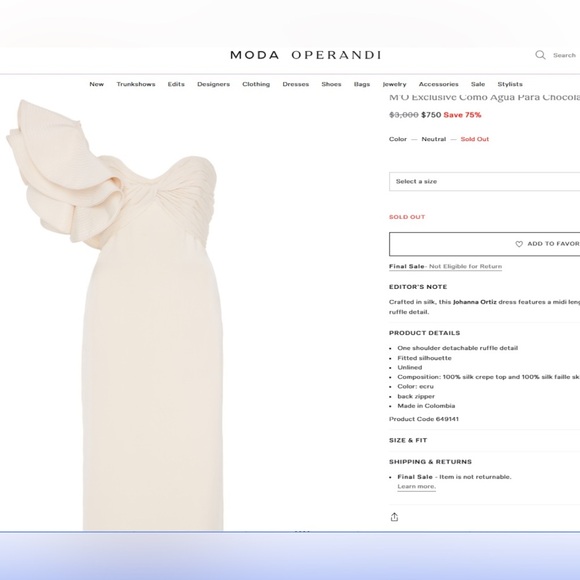 NWT Johanna Ortiz Silk Strapless Detachable One Ruffle Shoulder Cream Dress 8 - Picture 3 of 15